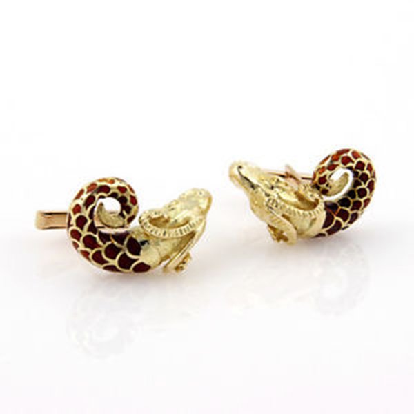 Estate 18K Yellow Gold & Enamel Ram Head Fashion (1 of 5)