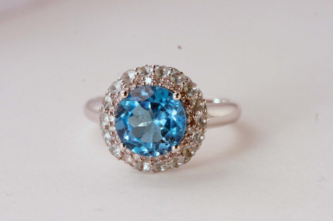 14K W/G BLUE TOPAZ AND DIAMOND LADIES RING (1 of 4)