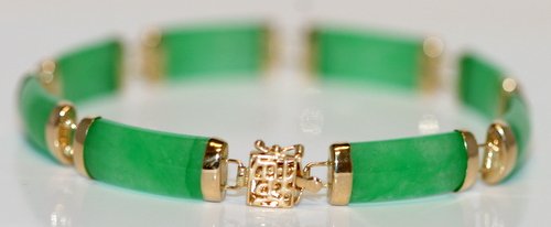 14K YELLOW GOLD JADE LINK BRACELET (1 of 3)