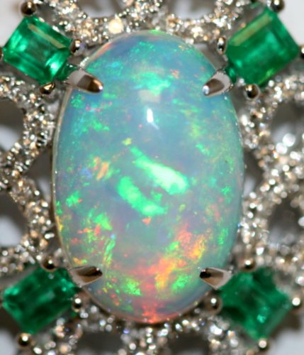 14K W/GOLD STUNNIN DIAMOND EMERALD & OPAL NECKLACE (1 of 4)