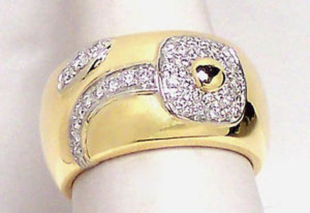 Vintage 18k Yellow Gold .62ct Diamond Designer Chimento: You are viewing an elegant and wide set gold & diamond Designer ring. It is crafted in solid 18k yellow gold, this lovely ring features a flower and leaf design and is decorated with sparkling round c