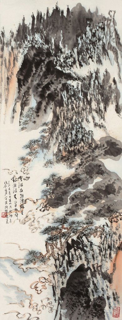 Chinese painting by Lu Yanshao: Mounted ,ink and color on paper by Lu Yanshao (1909-1993) depicting POETIC OF LI HE,dated January WU CHEN(1988). Inscribed and signed with 2 seals of artist. 35 7/8 X 13 5/8 inches.A part of collectio