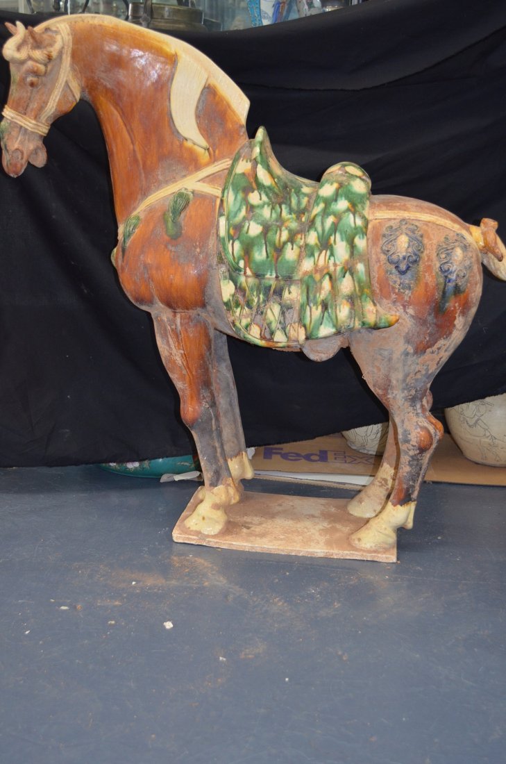 Tang Sancai Horse: Huge, Tang dynasty, Horse, finely carved, H 36"private collection of a senior citizen from Ohio, seller gaurantees that it is not a reproduct,with him for more than 20 years
