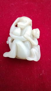 And Tian Xian Monkey: Qing Dynasty , Chinese,Fine carving of a mother monkey and a baby monkey