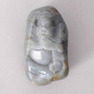 1089: CHINESE CARVED HETIAN ZI JADE FIGUER: ZHONGGUI FACE , CARVED ON HETIAN ZI JADE