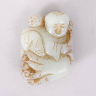 1108: CHINESE CARVED HETIAN JADE BOY: Heitian Jade