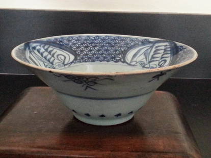 Qing dynasty Bowl: Chinese, Qing dynasty blue-white bowl,private collection from Bloomfield hills , Michigan, Seller gaurantees it not a reproduct,H 3", Dia 7"