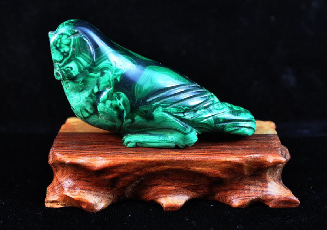Chinese Carved Malachite Statue w,Wood Base (1 of 7)