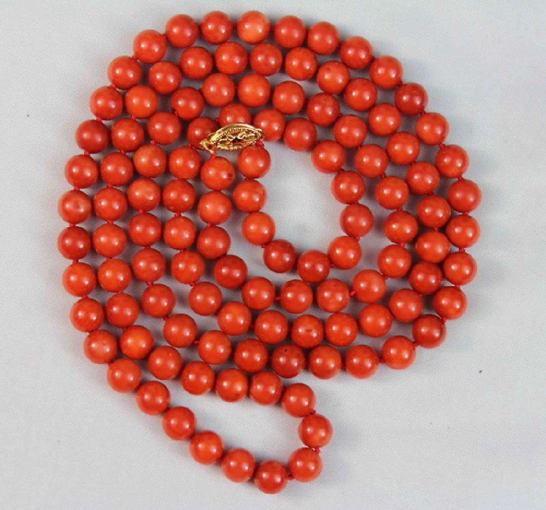 Vintage Carved Natural Red Coral Bead Necklace (1 of 5)