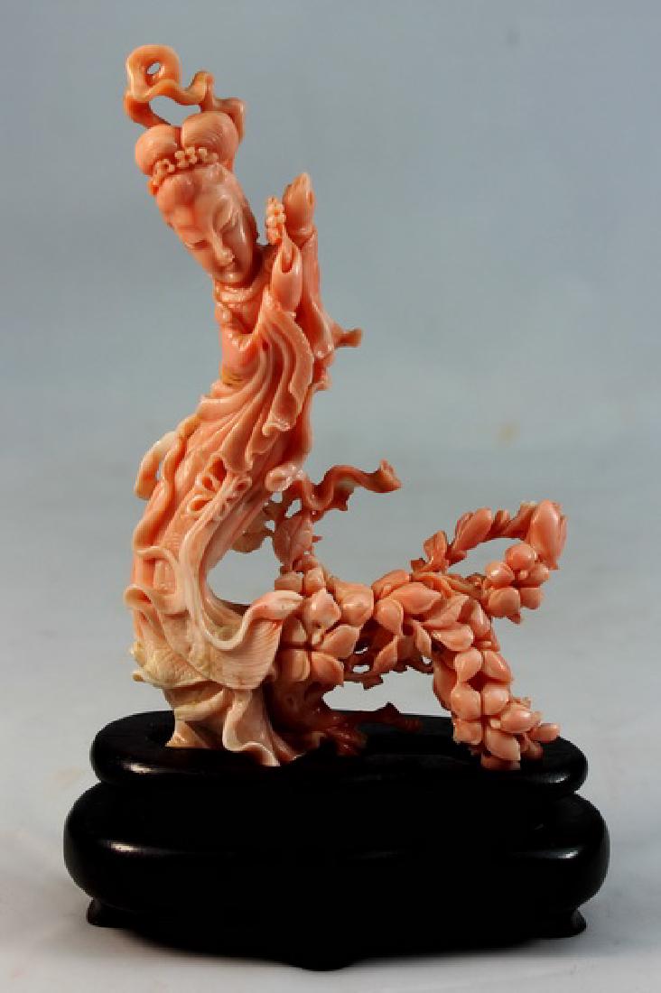 Antique Chinese Carved Coral Statue w.Wood Stand (1 of 9)