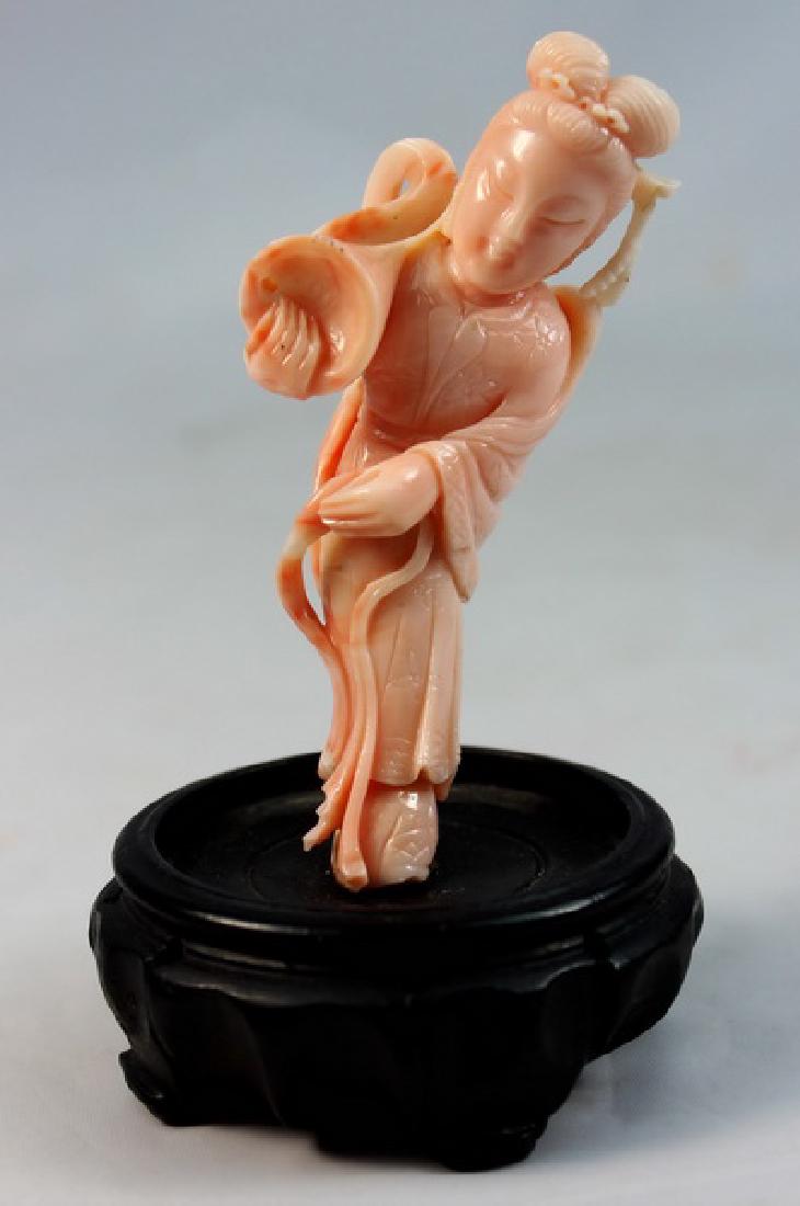 Antique Chinese Carved Coral Statue w.Wood Stand (1 of 8)