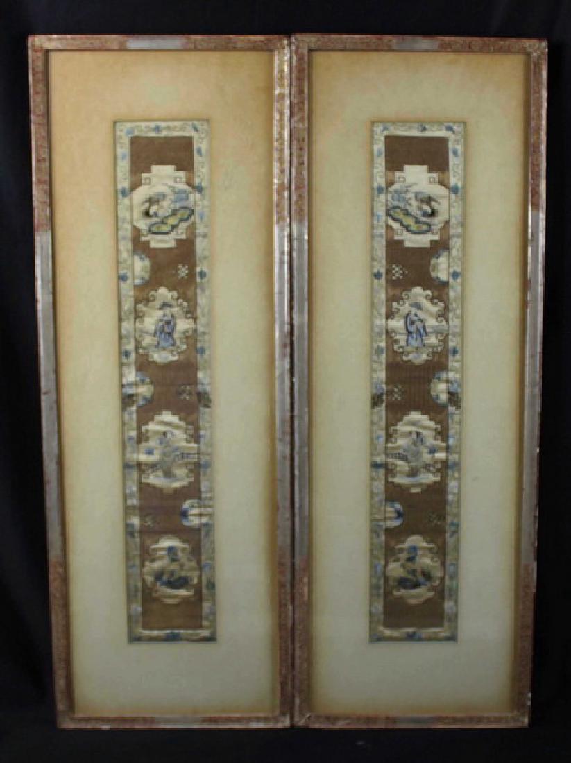 Pair Chinese 19th century embroidery panels (1 of 8)