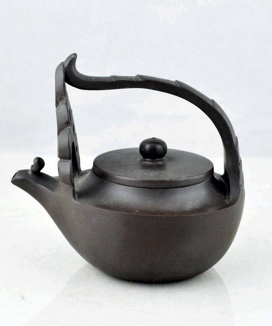 Chinese Dark-red Enameled Pottery Teapot: 4.5” X 5” X 3.5”