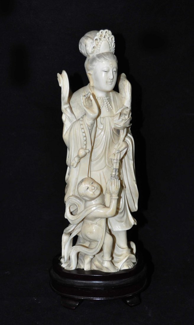 166 Chinese Carved Ivory Statue w. Base
