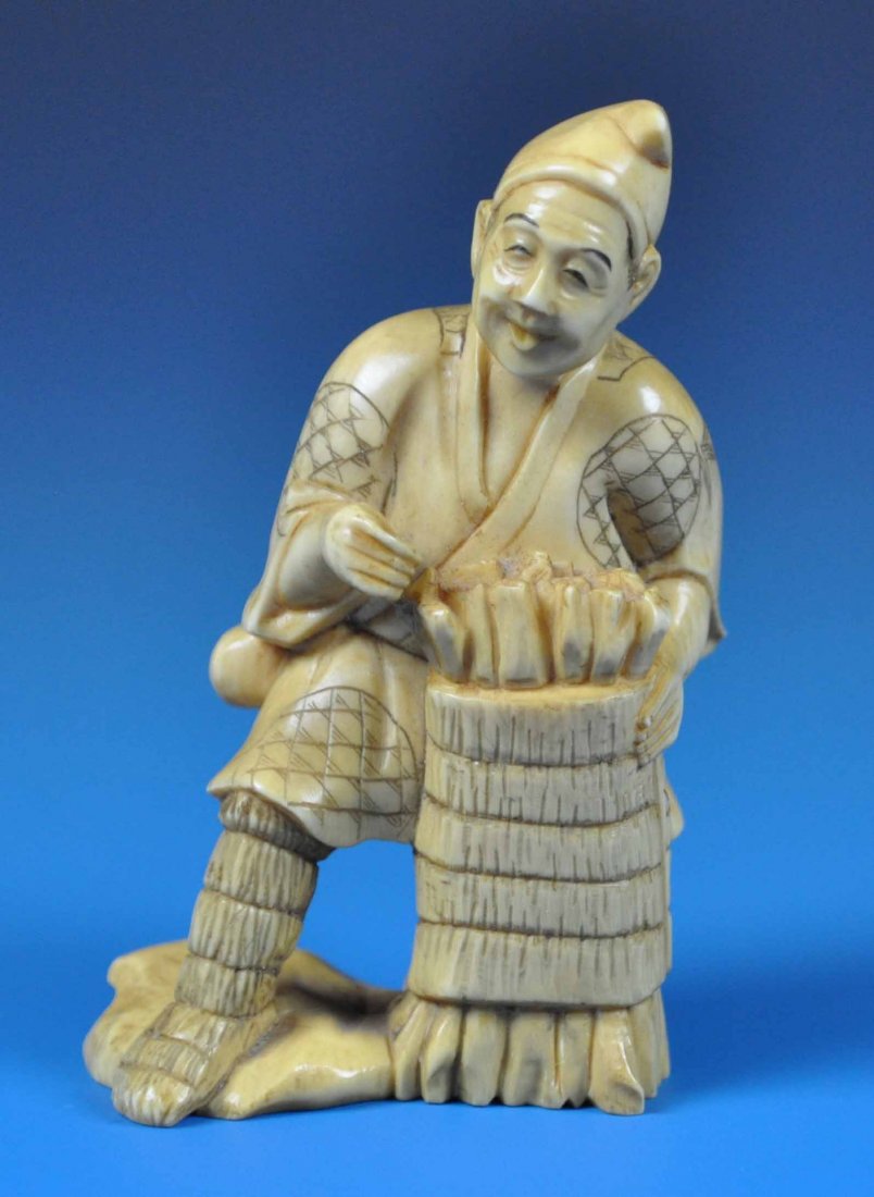 Japanese Carved Ivory Statue Netsuke Signed: Measurements: 3" X 1.75" X 1.25", We do not ship any ivory out of USA.All base, stand or frame are not included unless it is in the title.