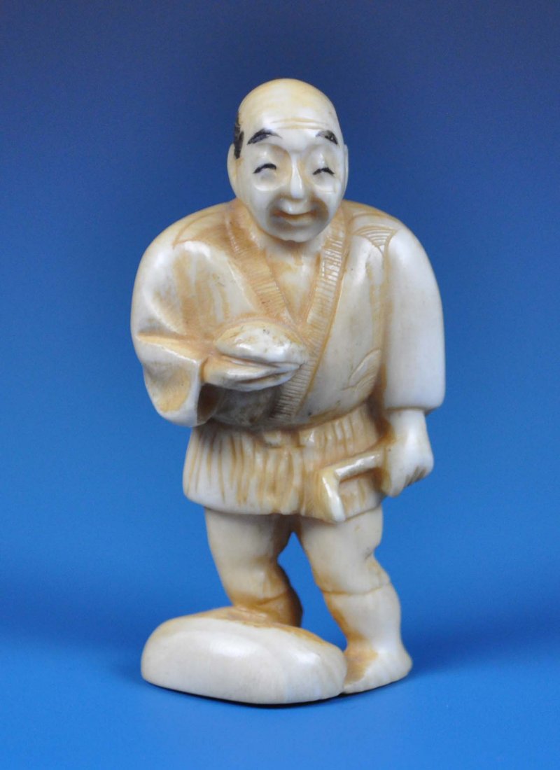 Japanese Carved Ivory Statue Netsuke Signed: Measurements: 2.25" X 1.25" X 0.5", We do not ship any ivory out of USA.All base, stand or frame are not included unless it is in the title.