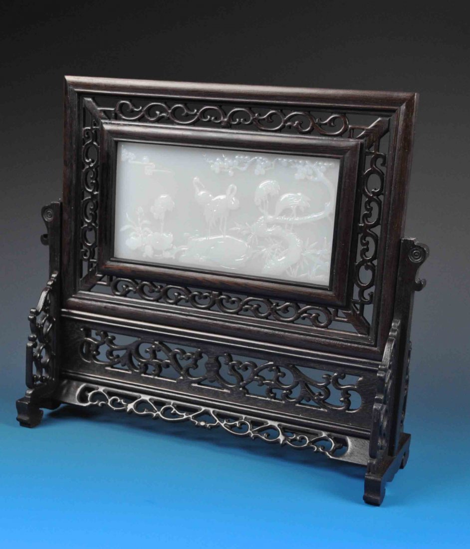 Chinese Jade Table Screen: Measurements: 12” X 12.5” X 4.75”, All the Jade we sell is real.They have all been tested with a GEM tester.They are not mixed material or fake.All base, stand or frame are not included unless i