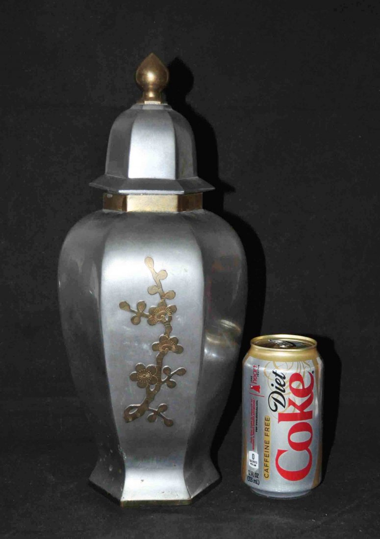 Chinese Tin Tea Caddy w. Cover: Measurements: 5" X 5" X 14".There are no cracks,no chips,and no repairs.The item is in good condition.