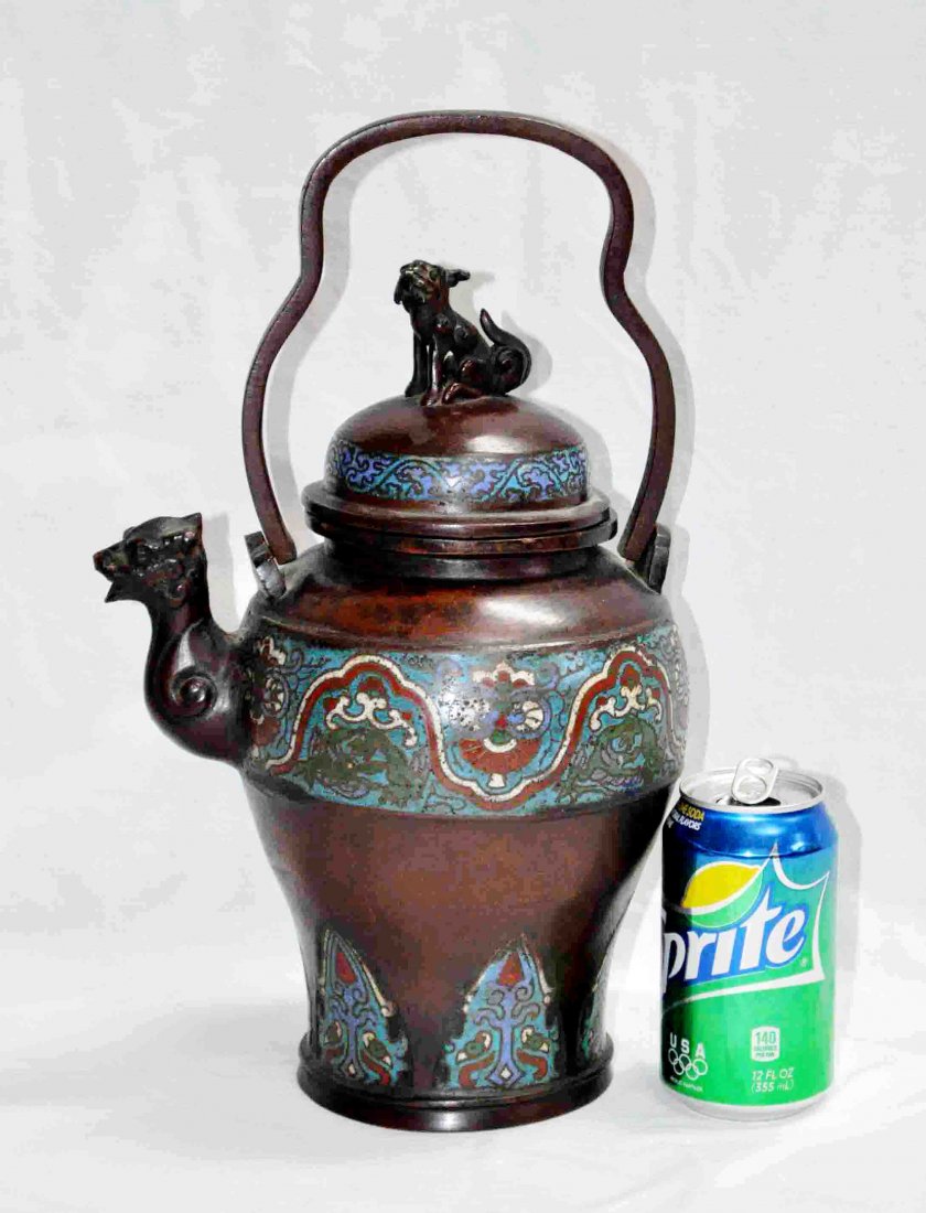 Japanese Antique Cloisonne Teapot: Measurements: 8" X 14" X 6.5".Before you have any questions,all cracks/chips/hairlines/or anything at all,it will be marked on the pictures with a arrow.Please look carefully.