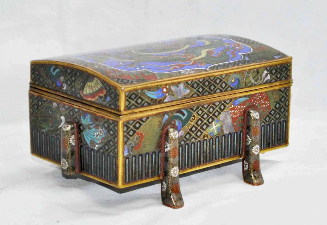Japanese Antique Cloisonne Box: Measurements: 6" X 3.5" X 4".Before you have any questions,all cracks/chips/hairlines/or anything at all,it will be marked on the pictures with a arrow.Please look carefully.