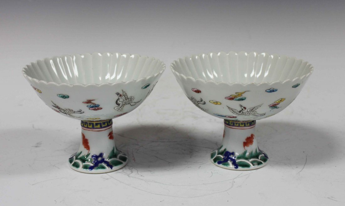 Pair Of Chinese Porcelain Cups w Marked: Measurements: 6" X 4.25".