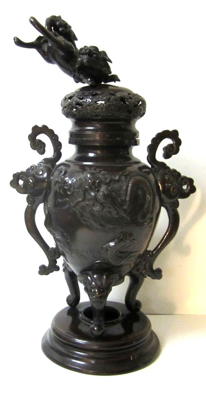 Chinese Large Bronze Incense Burner: Measurements:21” tall.