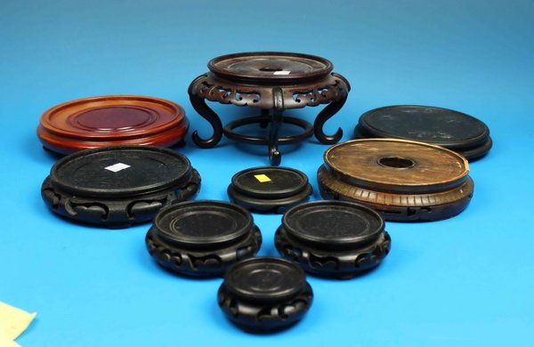 9 Chinese Carved Wooden Stands: Measurements: 8" X 4".