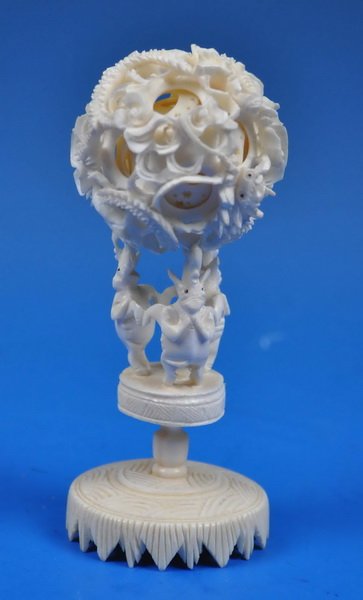 Chinese Ivory Puzzle Ball And Stand: Measurements: H: 5",D: 2".No International shipping,U.S only.