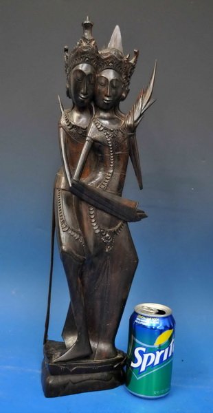 African Carved Wooden Statue: Measurements: H: 20" X W: 5" X D: 4".