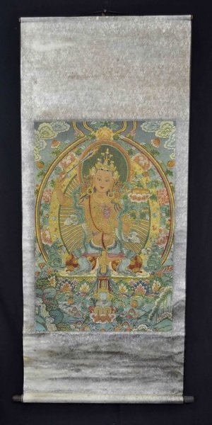 Tibetan Nepal Silk Embroidered Thangka: Measurements: H: 63" X W: 27".