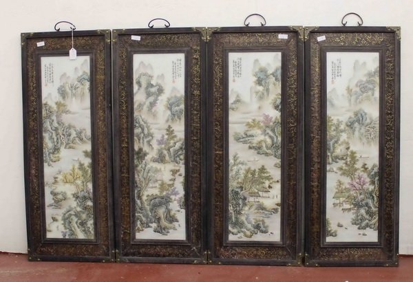 4 Chinese Porcelain Hanging Screens: Measurements: H: 36.5" X W: 14.5" X D: 1",Each,Total Wide 146".