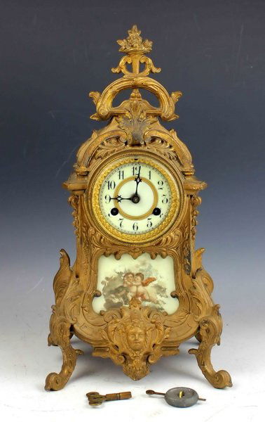 France Antique Gilt Bronze Clock: Measurements: H: 15.5" X W: 8.25" X D: 6".