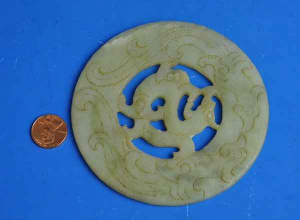 Chinese Carved Jade Plate: Measurements: D: 4" X T: 0.25".The jade has been tested by a GEM tester before.We guarantee that the jade is real,not plastic or mixed materials.