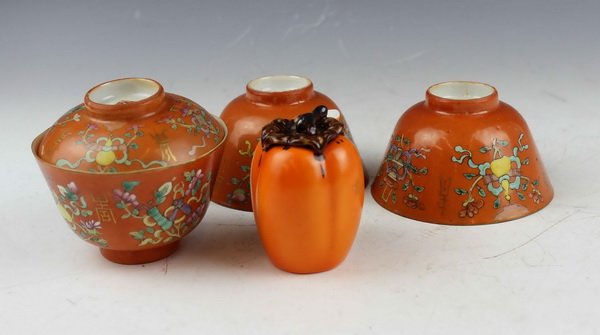 3 Chinese Porcelain Cups: Measurements: H: 3" X D: 4".