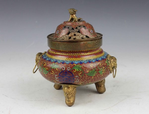 Chinese Cloisonne Incense Burner: Measurements: H: 7" X D: 6.5".