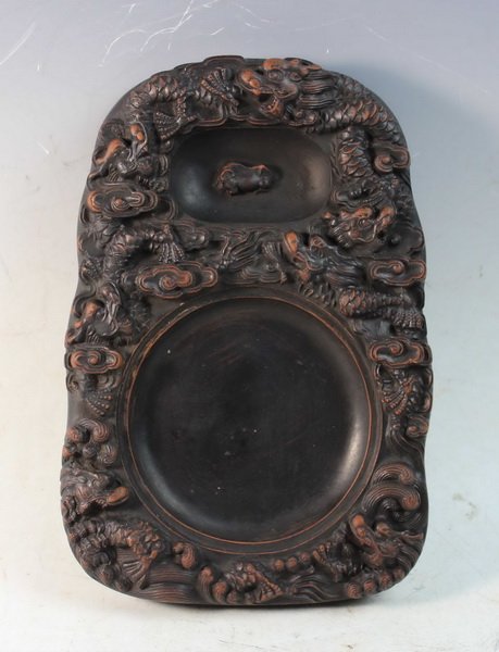 Chinese Carved Inkstone: Measurements: H: 8.75" X W: 6" X T: 1".