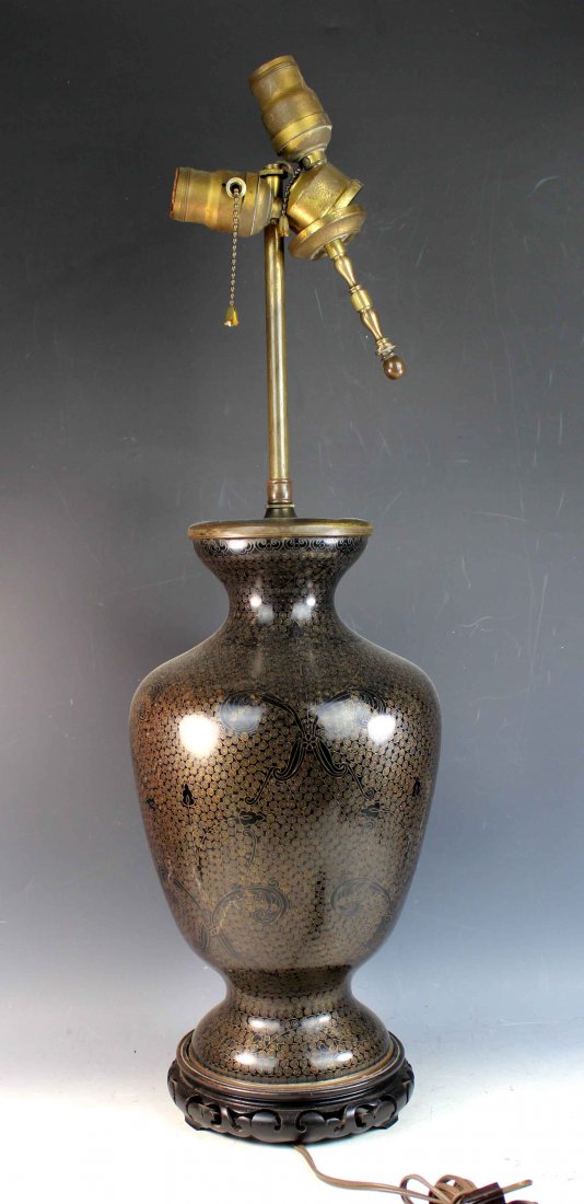 Chinese Large Cloisonne Table Lamp made from Vase (1 of 4)