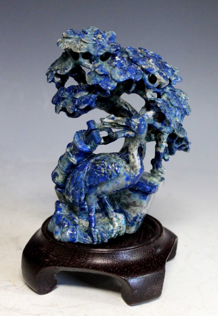 Chinese Carved Lapis Lazuli Statue of Bird w/Wood Stand (1 of 8)