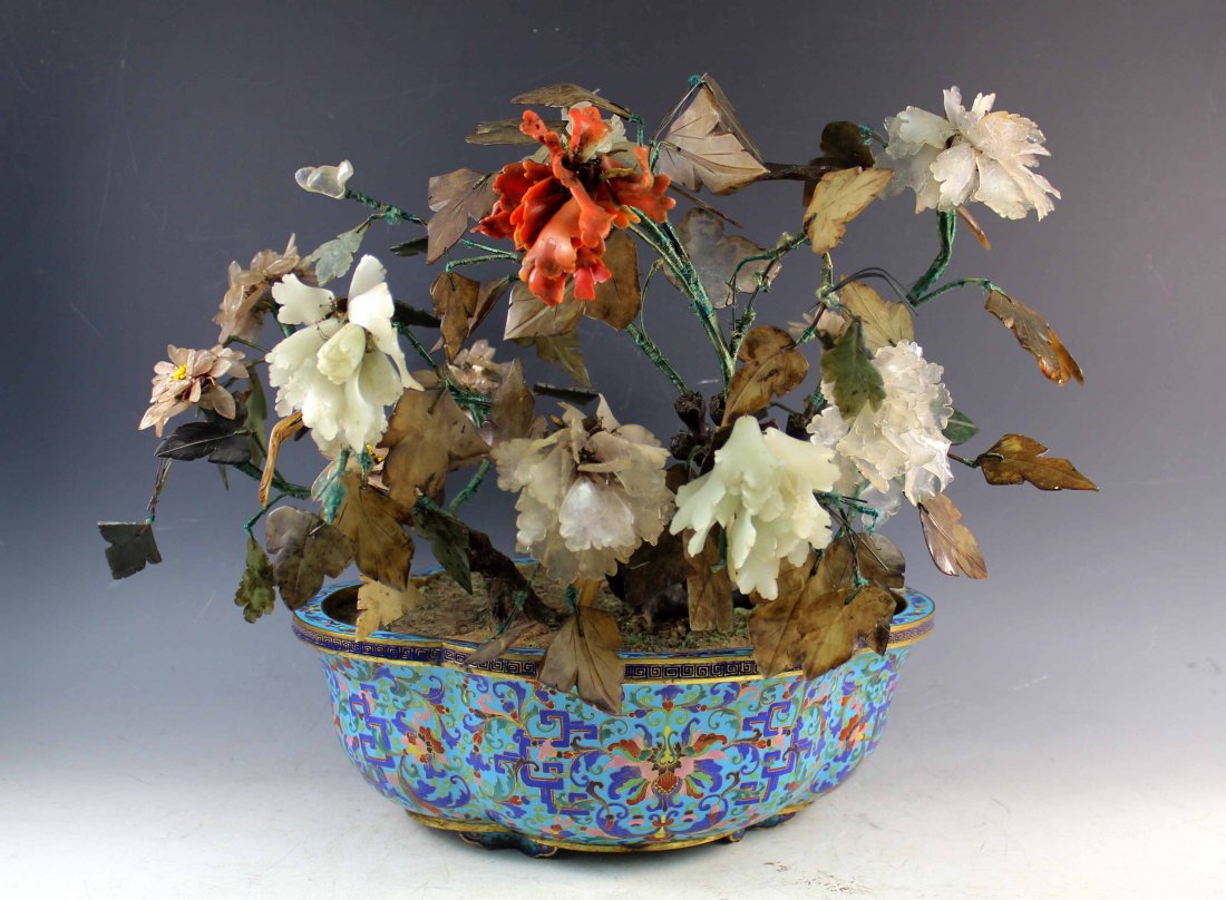 Chinese Jade Tree with Cloisonne Pot (1 of 7)