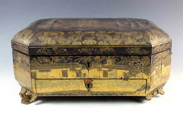 Antique Gold Chinese Lacquer Sewing Box (1 of 10)