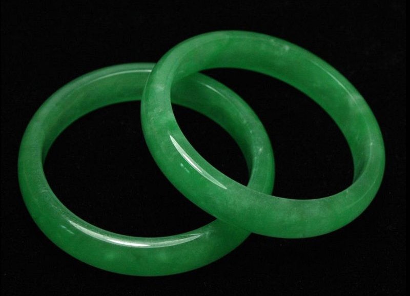 Pair of Chinese Carved Jadeite Bangle (1 of 3)