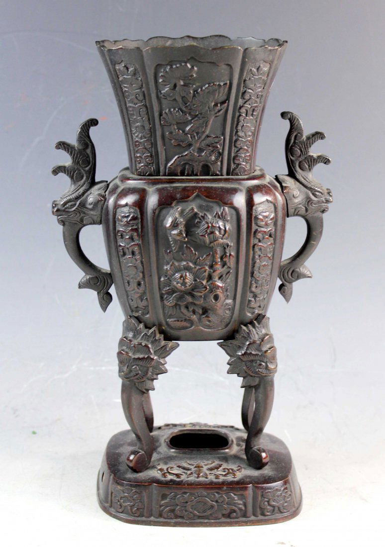 Chinese Antique Bronze Incense Burner: H:10.25",W:6",D:4".weight:about 4 lbs..