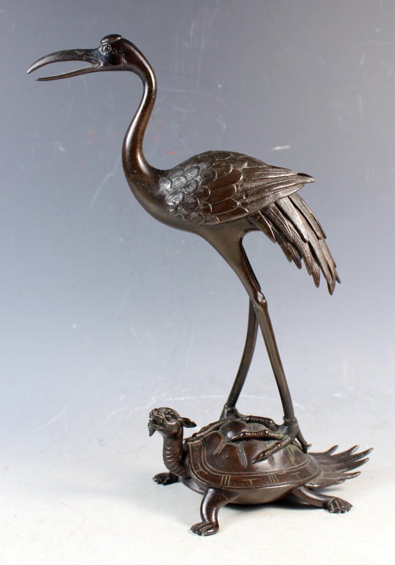 Chinese Antique Bronze Statue of Bird: H:10.5",W:8",D:4".Weight:about 4 lbs.