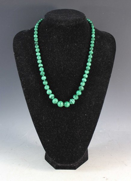 Chinese Carved Malachite Beads Necklace (1 of 4)