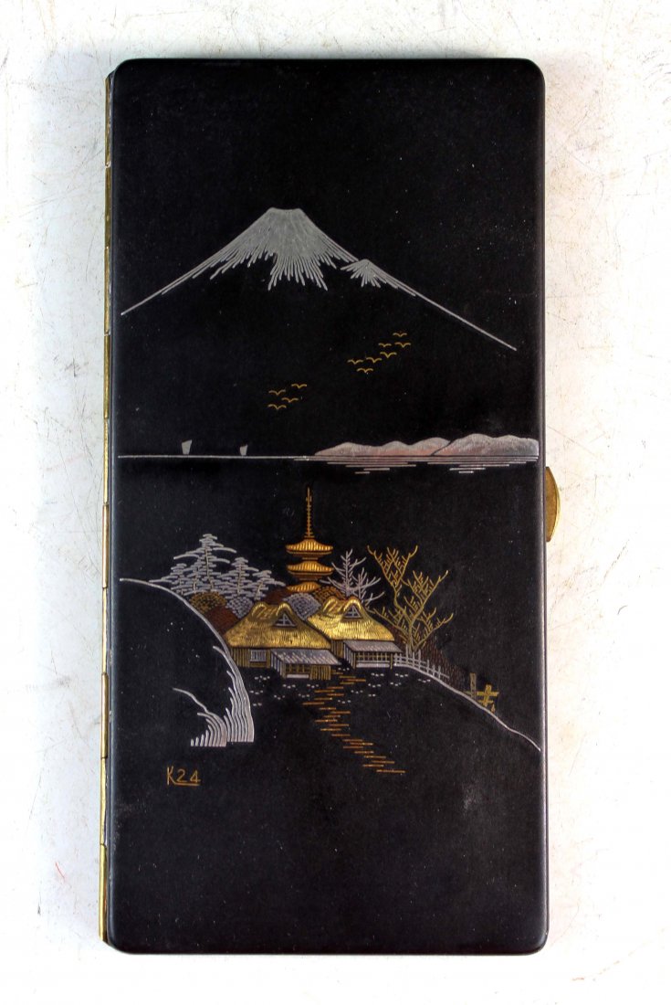 SIGNED JAPANESE CIGARETTE CASE INLAYED IN 24K GOLD (1 of 5)