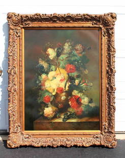 EMILIO GRECO ITALIAN STILL LIFE OIL PAINTING ON CANVAS: H:63",W:50",D:5".