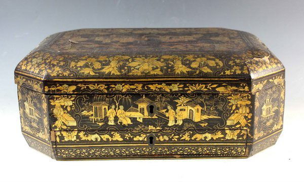 Antique Gold Chinese Lacquer Sewing Box (1 of 10)