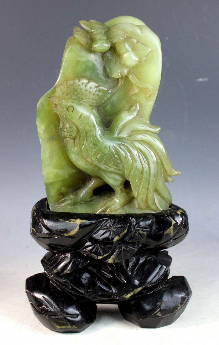 Chinese Carved Jade Statue of Birds w/Jade Stand (1 of 9)