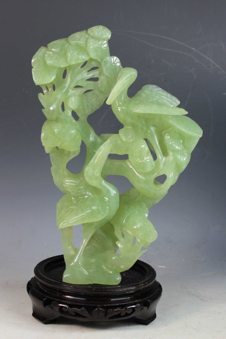 Chinese Carved Jade Statue of Birds w/Wood Stand (1 of 5)
