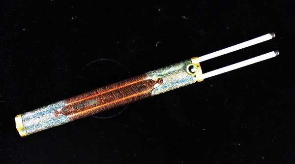 Chinese Antique Ivory & silver Chopsticks w/Case: H:10.5",W:1",D:0.5".